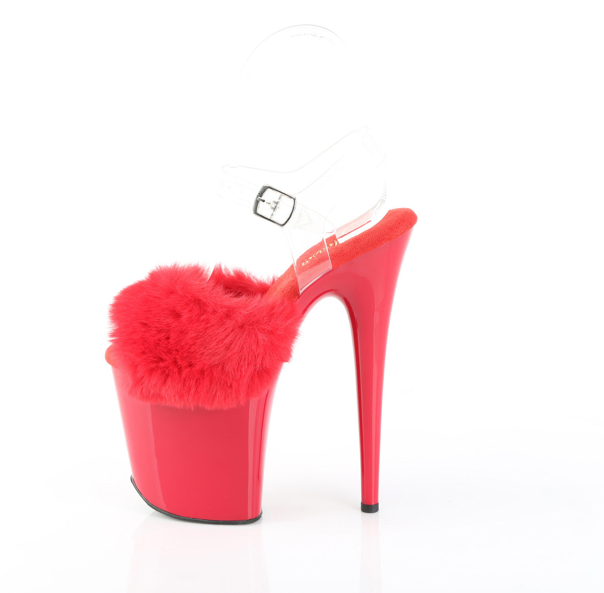 Pleaser Women's Platform Shoes FLAMINGO-808FUR Red Faux Fur-Clr TPU/Red