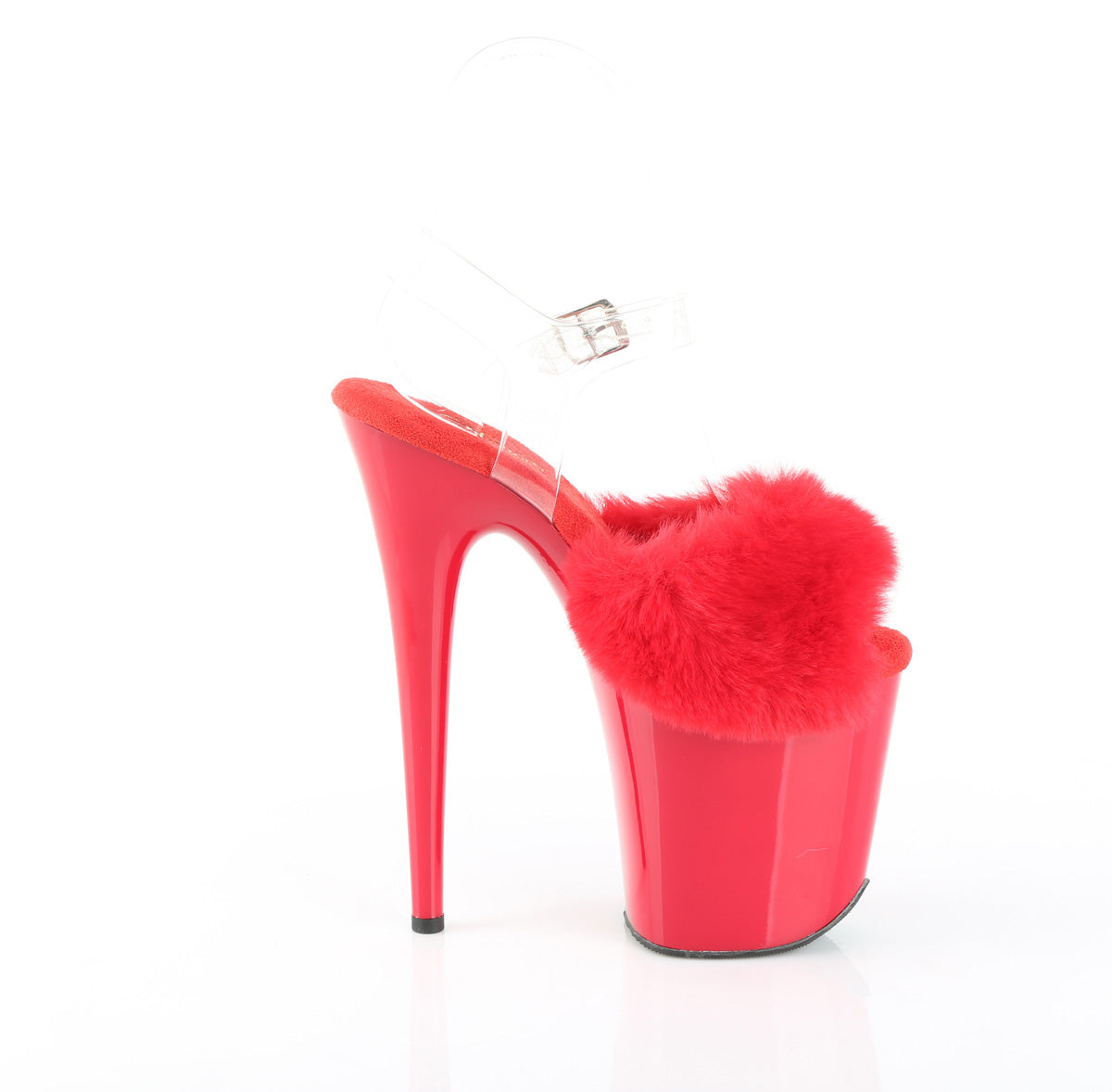 Pleaser Women's Platform Shoes FLAMINGO-808FUR Red Faux Fur-Clr TPU/Red