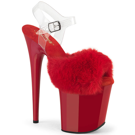 Pleaser Women's Platform Shoes FLAMINGO-808FUR Red Faux Fur-Clr TPU/Red