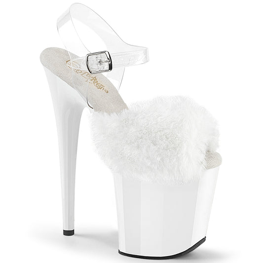 Pleaser Women's Platform Shoes FLAMINGO-808FUR Wht Faux Fur-Clr TPU/Wht