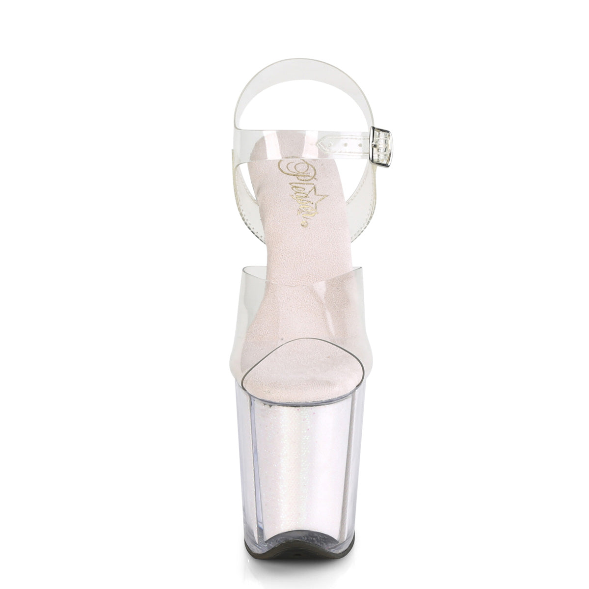 Pleaser Sandales pour femmes FLAMINGO-808G Inserts de scintillants CLR / OPAL