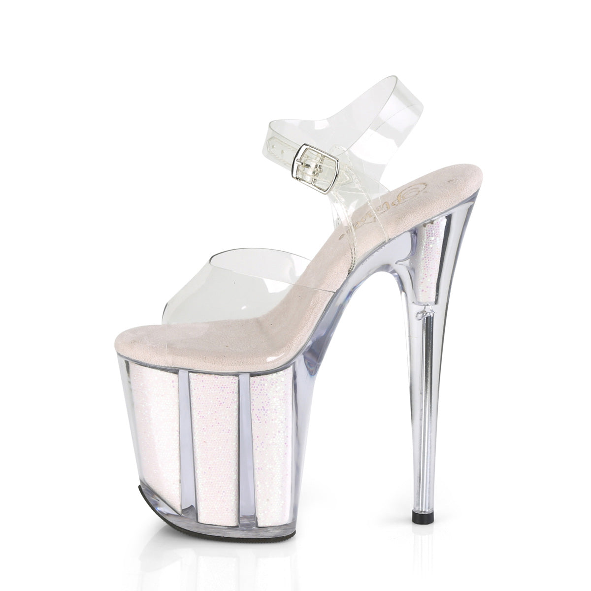 Pleaser Sandales pour femmes FLAMINGO-808G Inserts de scintillants CLR / OPAL