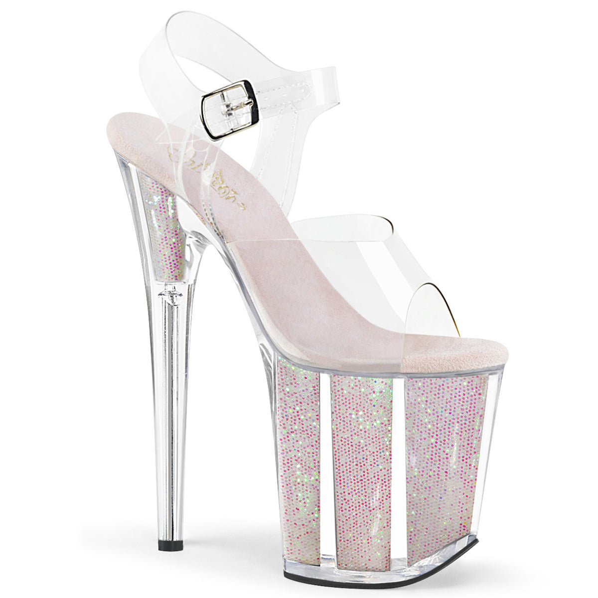 Pleaser Sandales pour femmes FLAMINGO-808G Inserts de scintillants CLR / OPAL