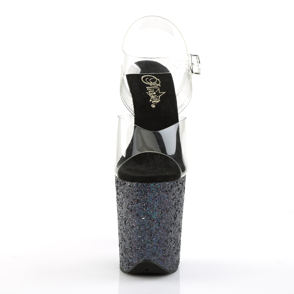 Pleaser Womens Sandals FLAMINGO-808LG Clr/Blk Multi Glitter