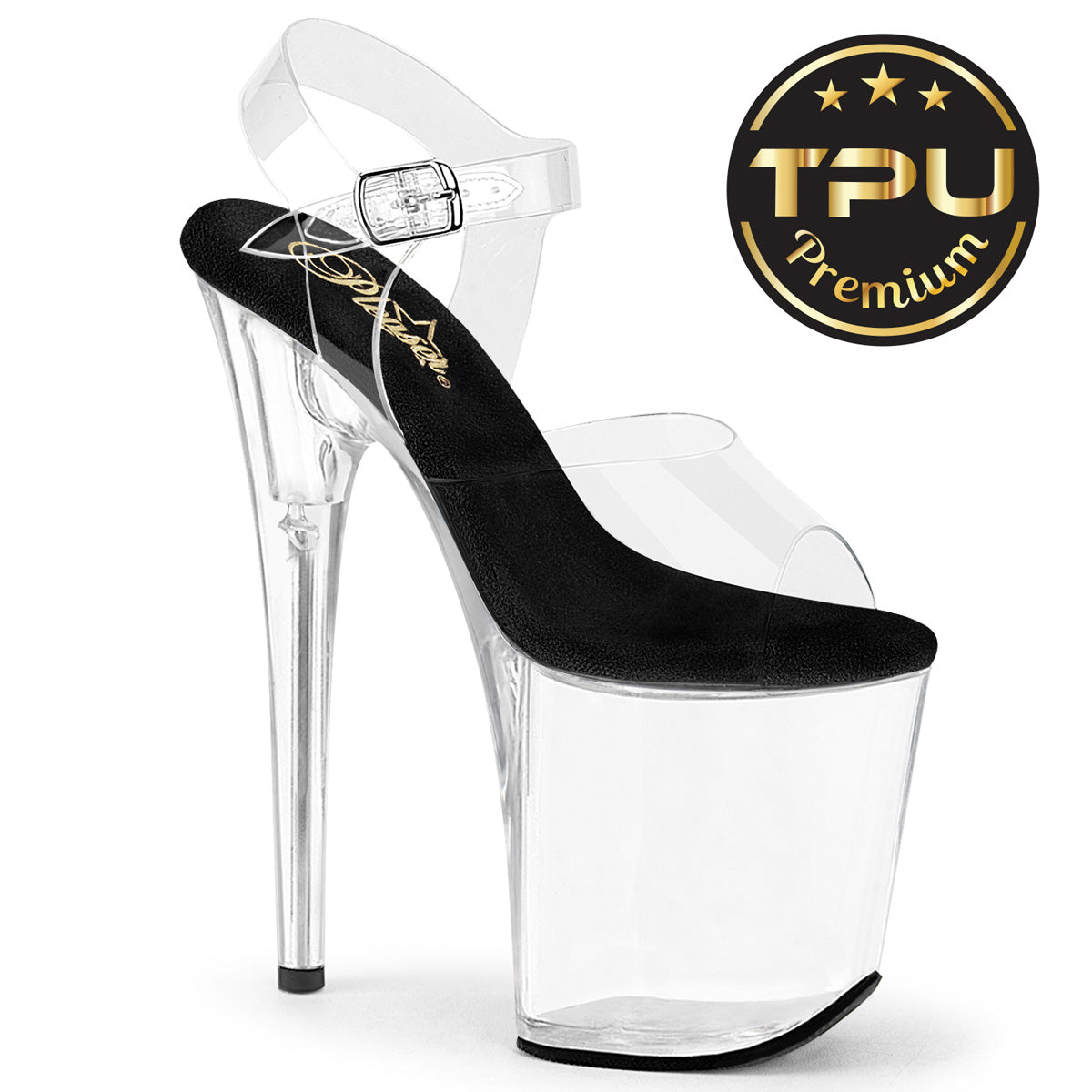Pleaser Women's Platform Shoes FLAMINGO-808PREM Clr TPU-Blk/Clr