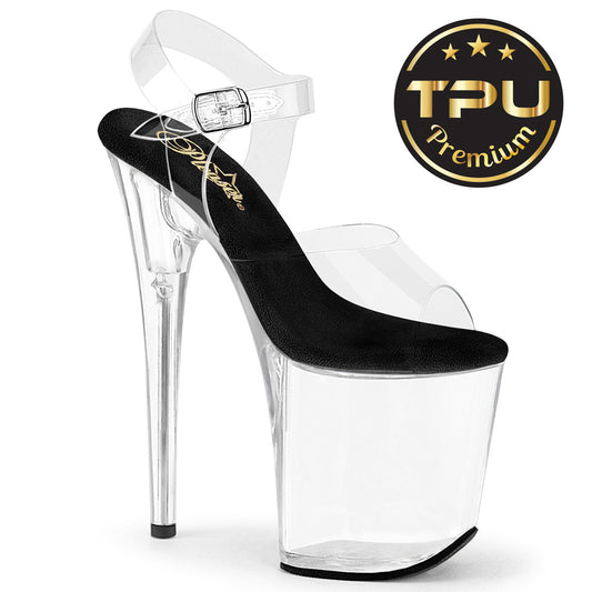 Pleaser Women's Platform Shoes FLAMINGO-808PREM Clr TPU-Blk/Clr