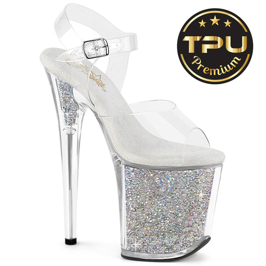 Pleaser Women's Platform Shoes FLAMINGO-808PREM-RSI Clr/Clr-Slv AB RS