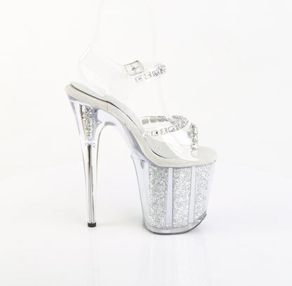 Pleaser Women's Platform Shoes FLAMINGO-808PREM-STN Clr TPU/Slv Glitter Ins