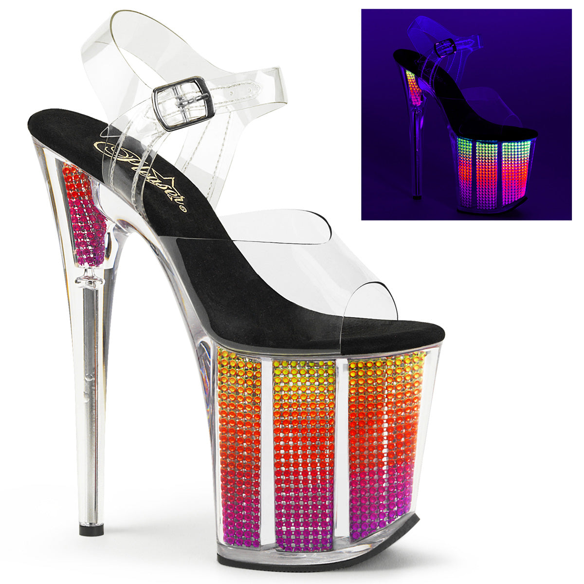 Pleaser Womens Sandals FLAMINGO-808SRS Clr/Neon Multi SRS