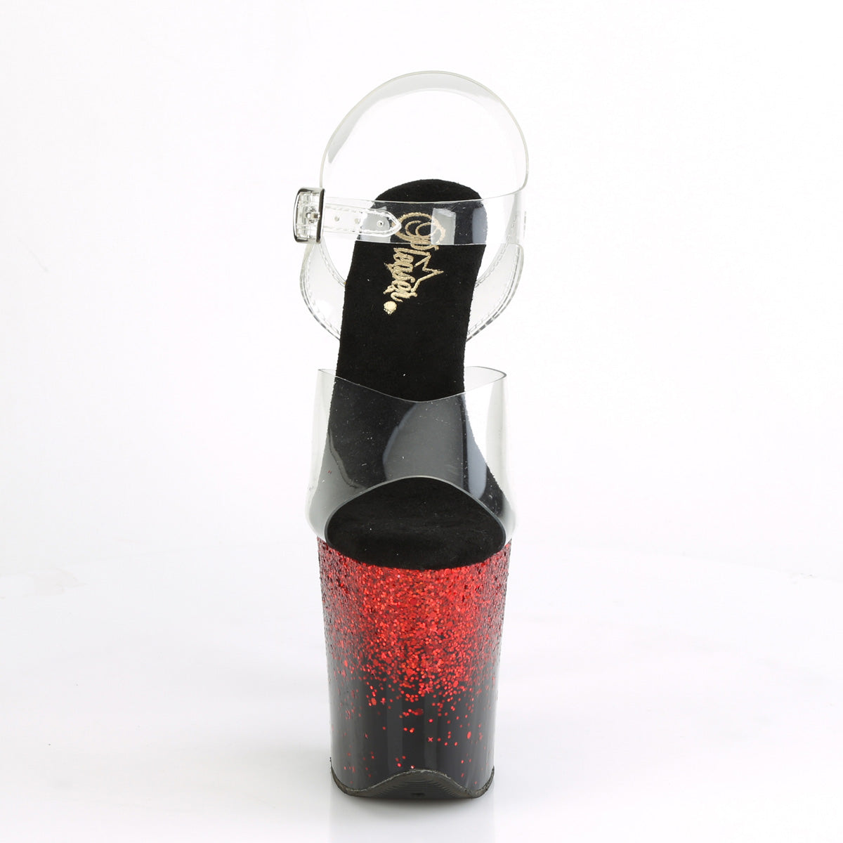 Pleaser Sandales pour femmes FLAMINGO-808SS CLR / BLK-ROUGE multi-paillettes