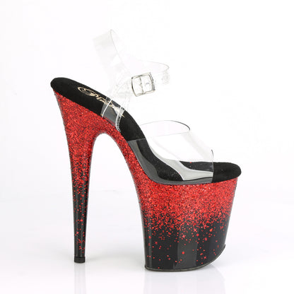Pleaser Sandales pour femmes FLAMINGO-808SS CLR / BLK-ROUGE multi-paillettes