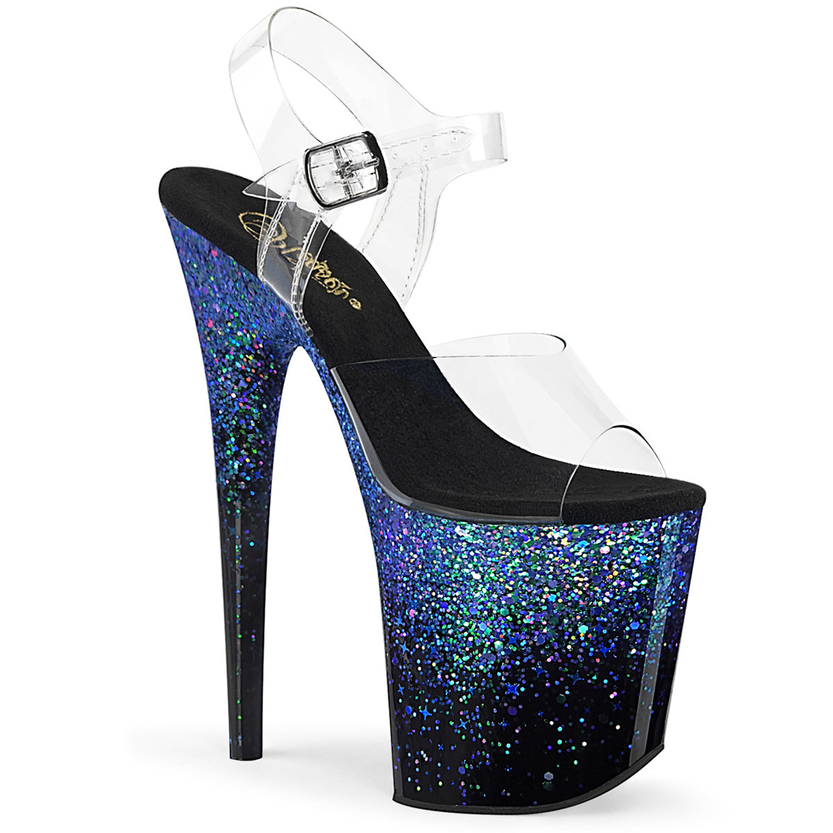 Pleaser Sandales pour femmes FLAMINGO-808ss CLR / BLK-Bleu Multi Glitter
