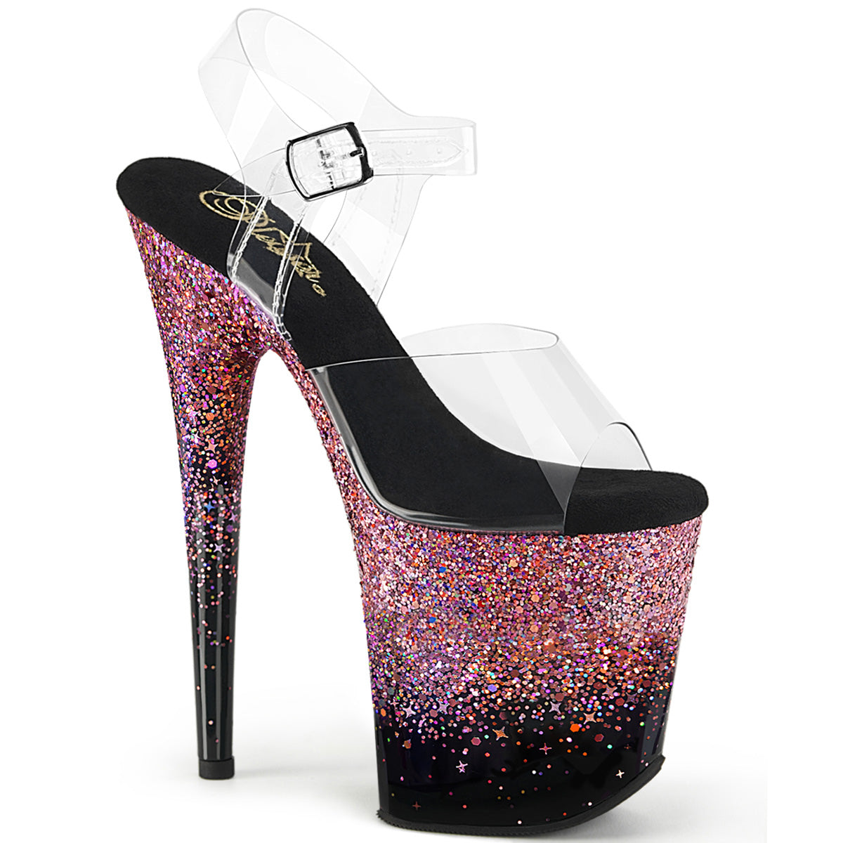 Pleaser   FLAMINGO-808SS CLR / BLK-rose multi-paillettes