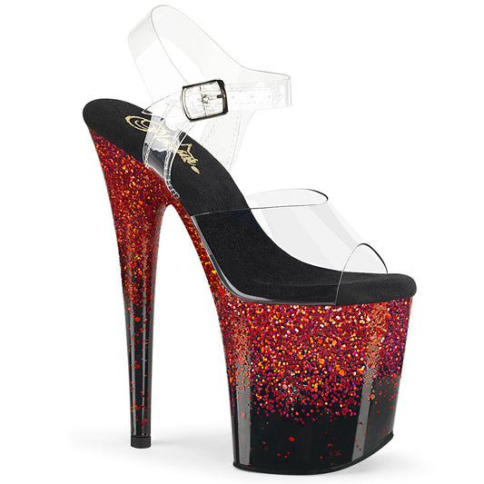 Pleaser Sandales pour femmes FLAMINGO-808SS CLR / BLK-ROUGE multi-paillettes