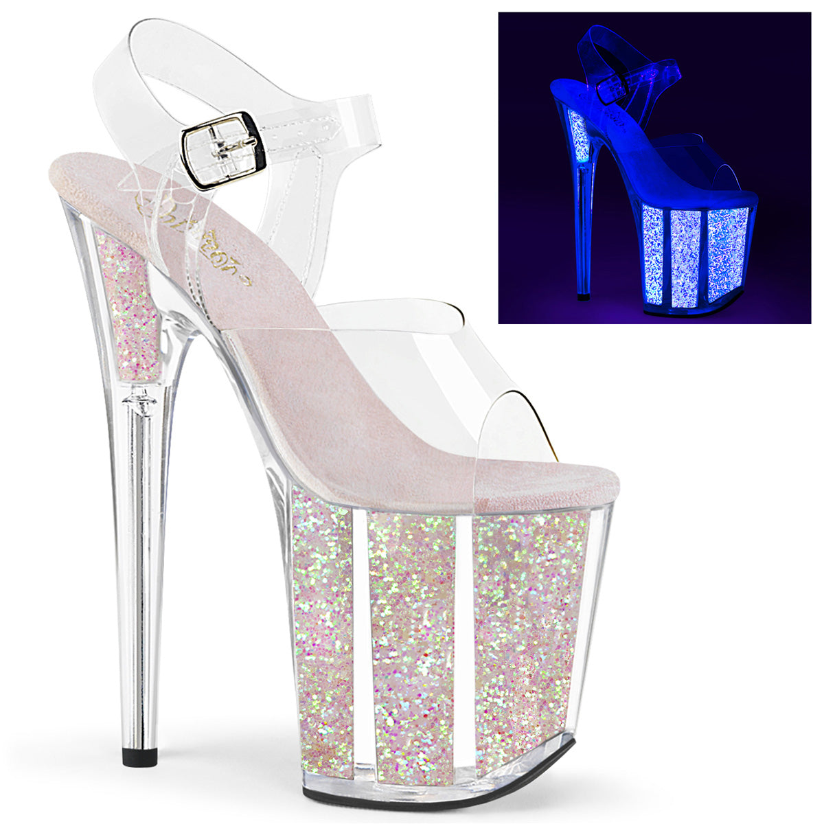 Pleaser Sandales pour femmes FLAMINGO-808uvg CLR / NEON OPAL GLITTER