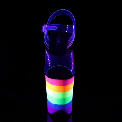 Pleaser Womens Sandals FLAMINGO-808UVRB Clr/Neon Rainbow Glitter