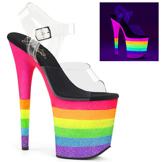 Pleaser Womens Sandals FLAMINGO-808UVRB Clr/Neon Rainbow Glitter