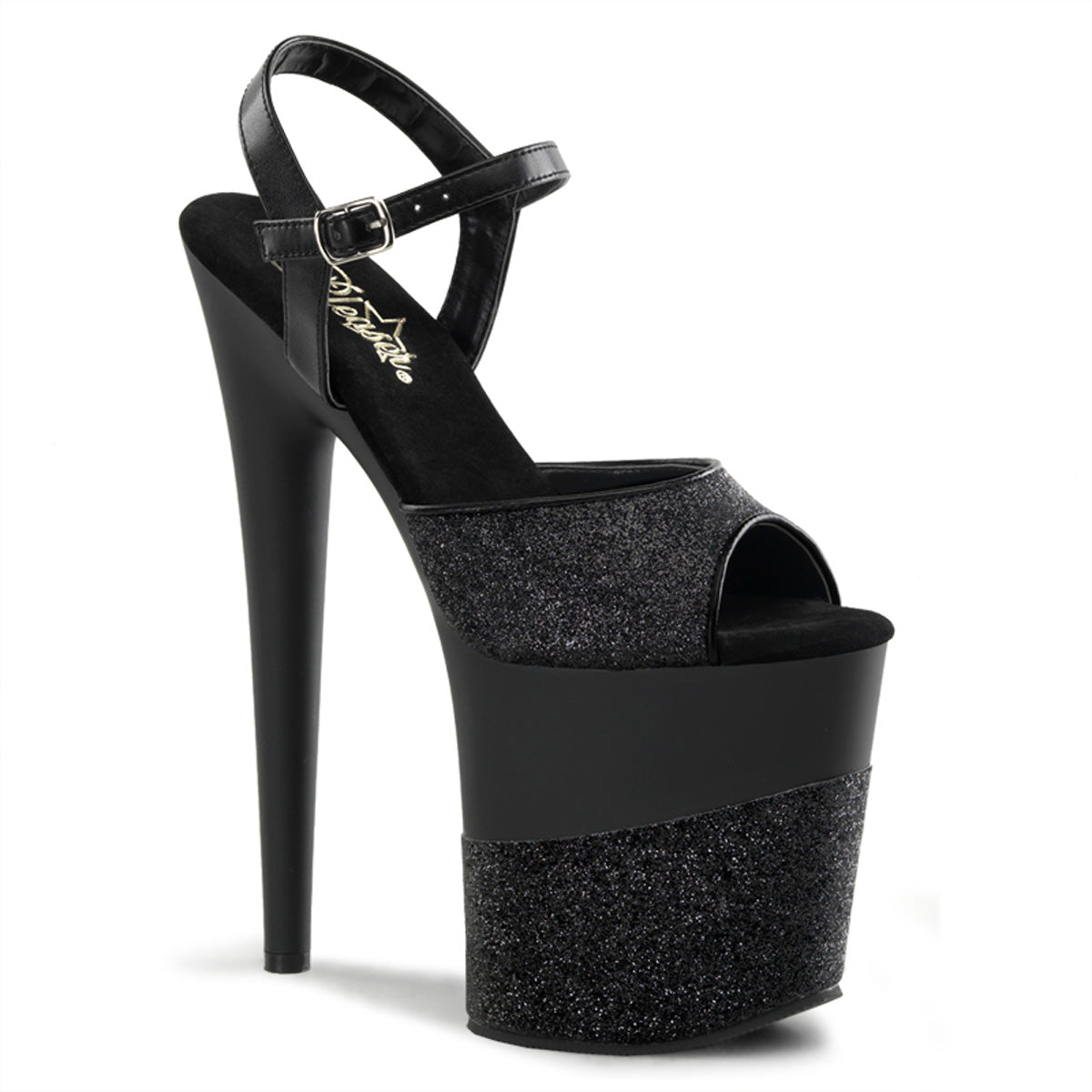 Pleaser Womens Sandals FLAMINGO-809-2G Blk Glitter/Blk-Glitter