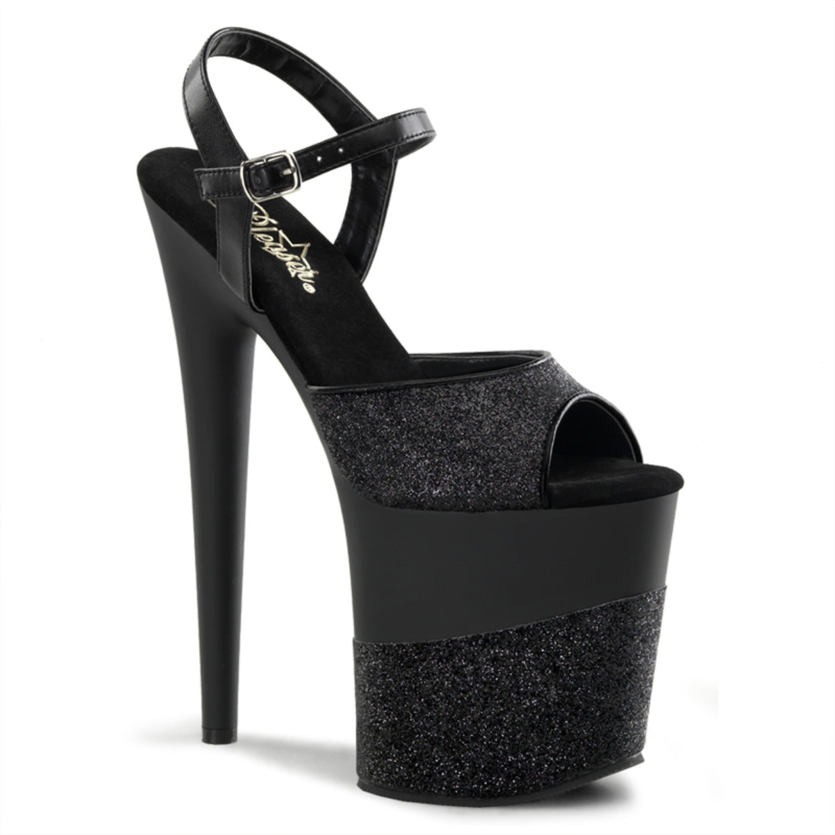 Pleaser Sandales pour femmes FLAMINGO-809-2G BLK Glitter / BLK-GLITTER