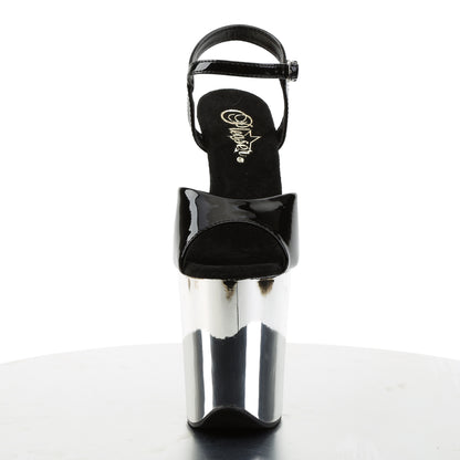 Pleaser Sandales pour femmes FLAMINGO-809 BLK PAT / SLV CHROME