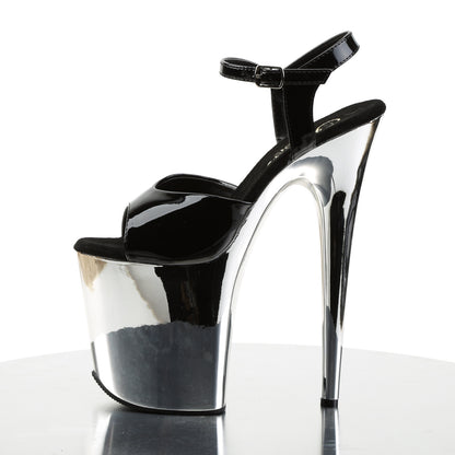 Pleaser Sandales pour femmes FLAMINGO-809 BLK PAT / SLV CHROME