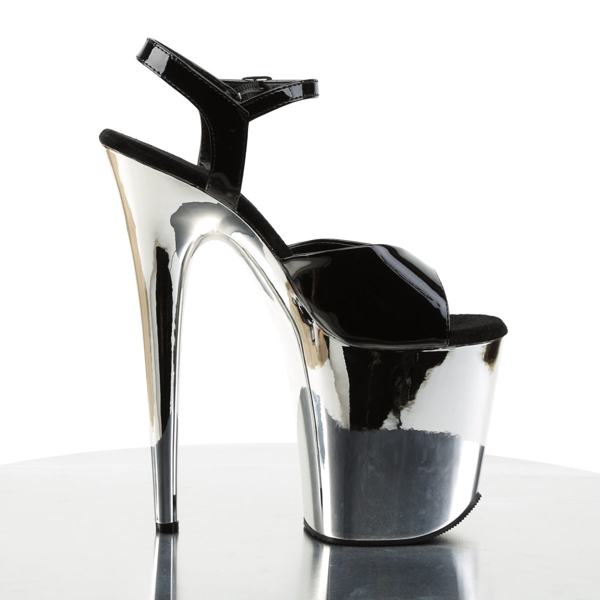 Pleaser Sandales pour femmes FLAMINGO-809 BLK PAT / SLV CHROME