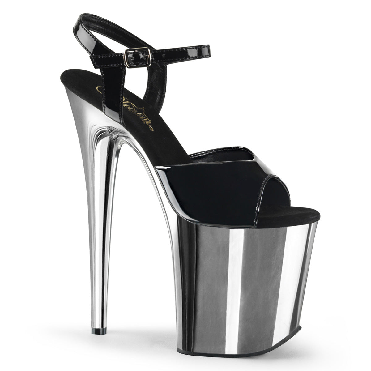 Pleaser Sandales pour femmes FLAMINGO-809 BLK PAT / SLV CHROME