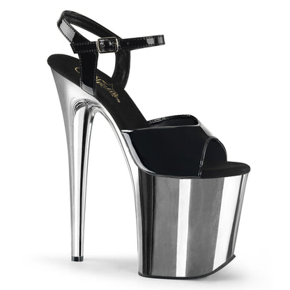 Pleaser Sandales pour femmes FLAMINGO-809 BLK PAT / SLV CHROME