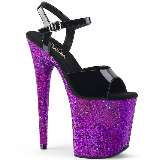 Pleaser Sandales pour femmes FLAMINGO-809LG BLK PAT / Purple Multi Glitter