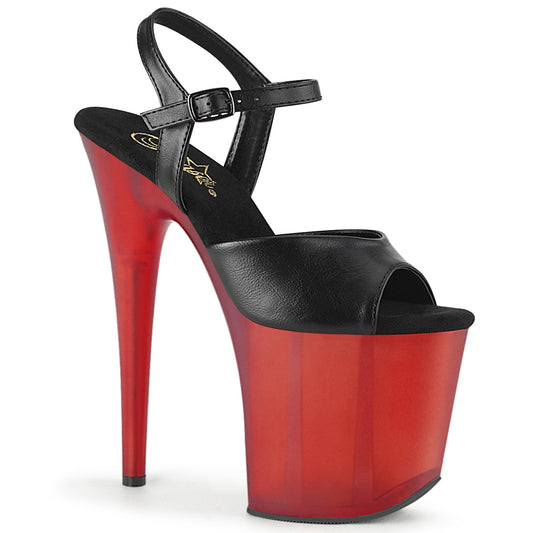 Pleaser Womens Sandals FLAMINGO-809T Blk Faux Leather/Frosted Red
