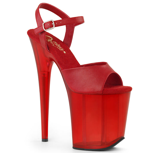 Pleaser Womens Sandals FLAMINGO-809T Red Faux Leather/Frosted Red