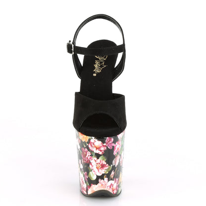 Pleaser Sandales pour femmes FLAMINGO-809wr Noir Faux Suisse / Fleur Imprimé enveloppé