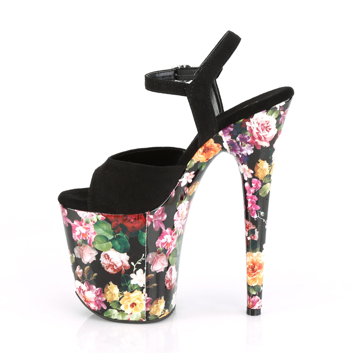 Pleaser Sandales pour femmes FLAMINGO-809wr Noir Faux Suisse / Fleur Imprimé enveloppé