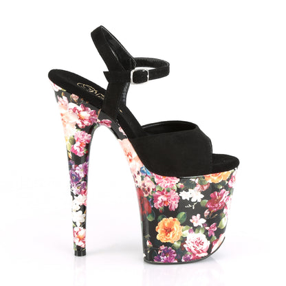 Pleaser Sandales pour femmes FLAMINGO-809wr Noir Faux Suisse / Fleur Imprimé enveloppé
