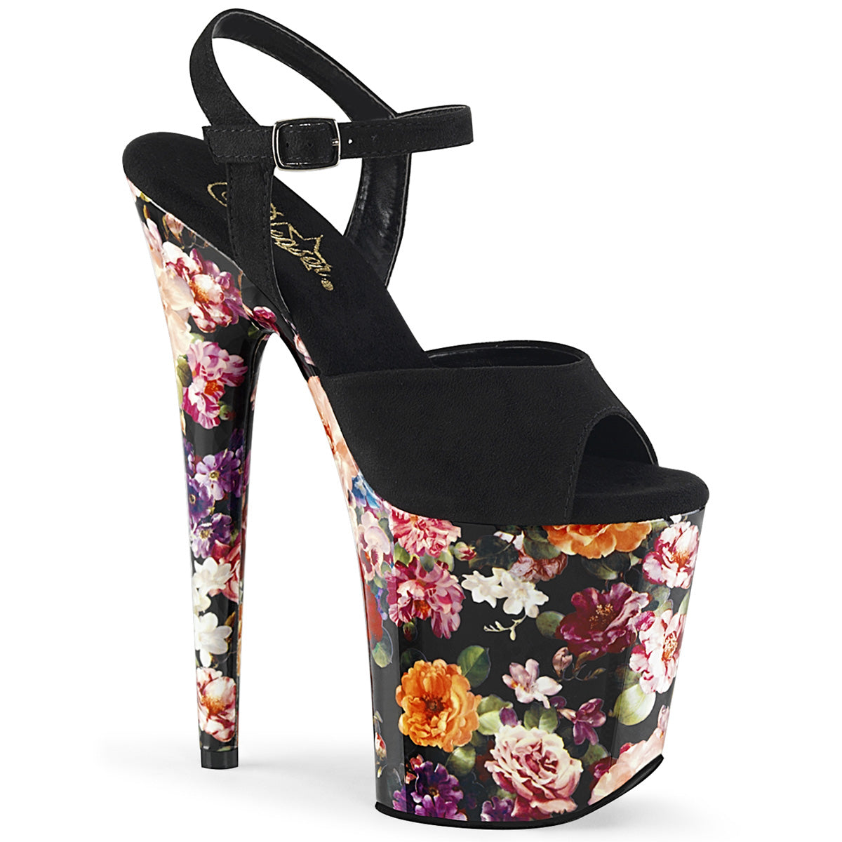 Pleaser Sandales pour femmes FLAMINGO-809wr Noir Faux Suisse / Fleur Imprimé enveloppé