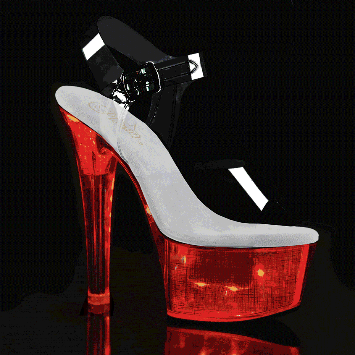Pleaser Sandales pour femmes FLASHDANCE-608CH CLR / Hologramme SLV