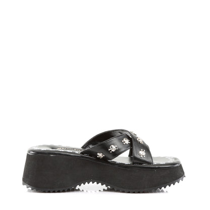 DemoniaCult Womens Sandals FLIP-05 Blk Vegan Leather