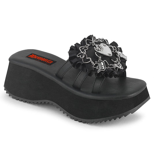 DemoniaCult Women's Sandals FLIP-16 Blk Vegan Leather-Satin