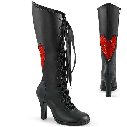 DemoniaCult  Bottes GLAM-243 Blk Vegan Leather - Satin rouge