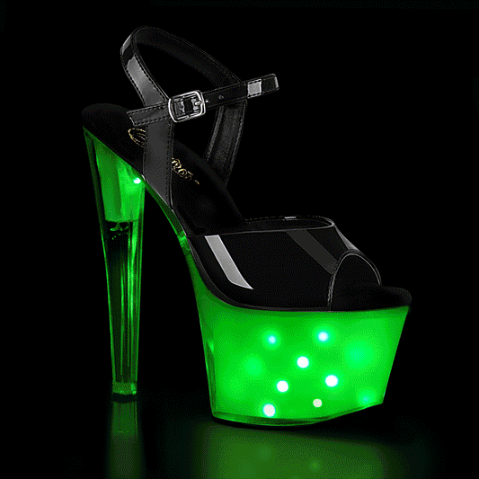 Pleaser Sandales pour femmes ILLUMINATOR-709 BLK PAT / GLOW WHITE