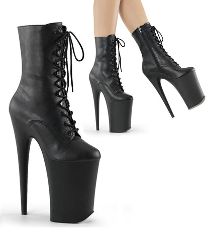 Pleaser Bottines pour femmes INFINITY-1020 Blk Faux Cuir / Blk Matte