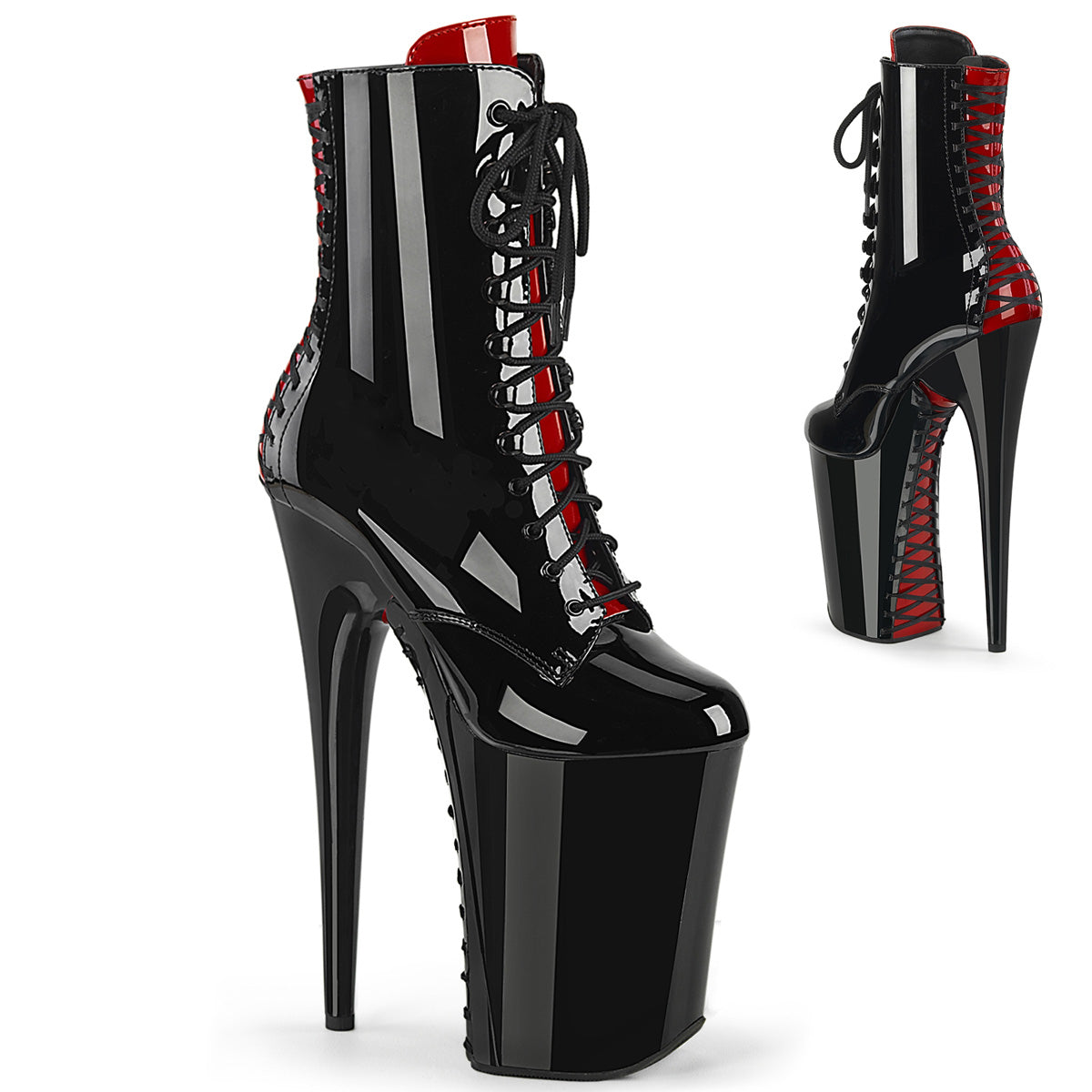 Pleaser  Bottines INFINITY-1020fh BLK-RED PAT / BLK-RED