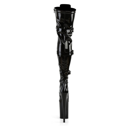 Pleaser Womens Boots INFINITY-3028 Blk Stretch Pat/Blk