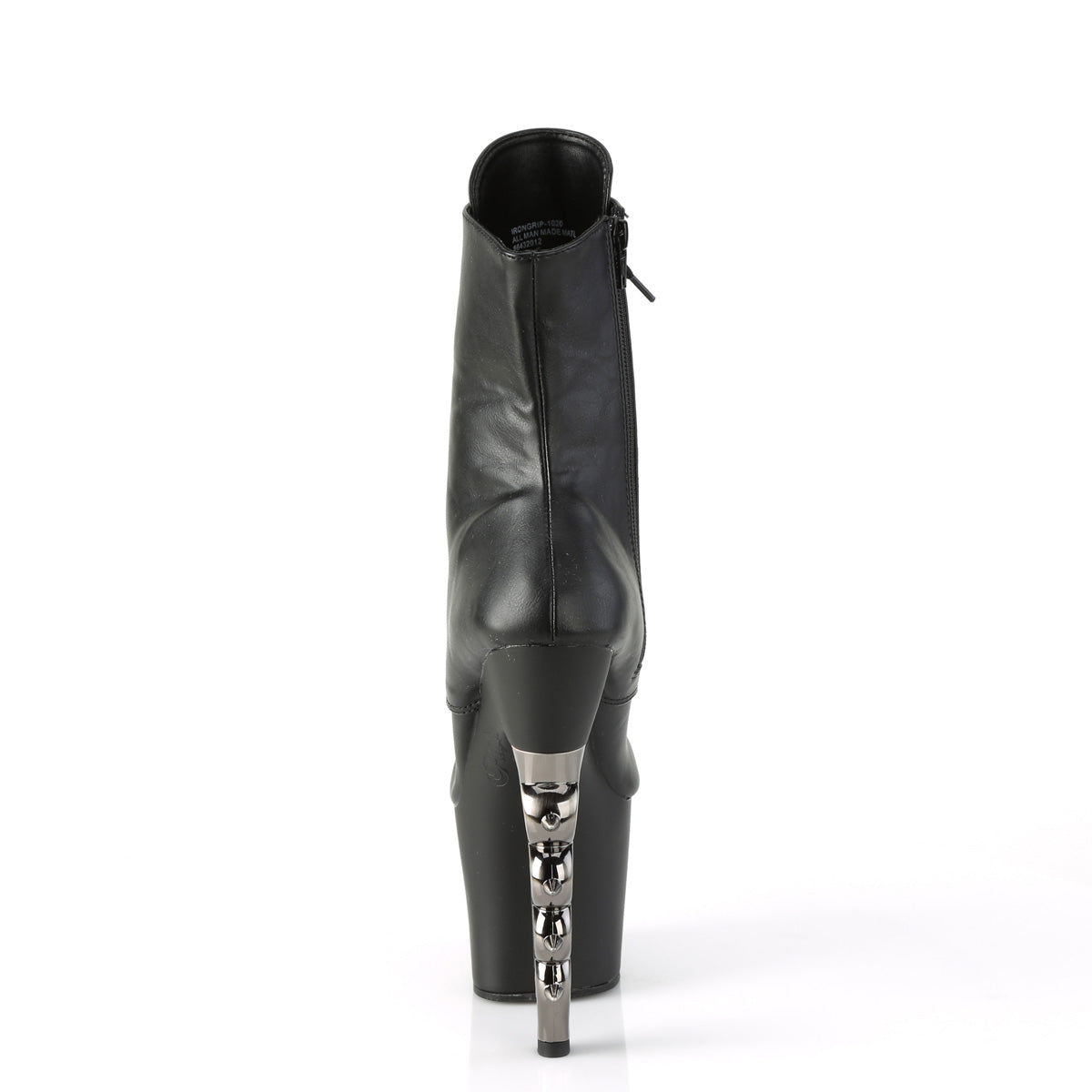 Pleaser Bottines pour femmes IRONGRIP-1020 BLK FAUX CUIR / BLK MATTE-SLV brossé