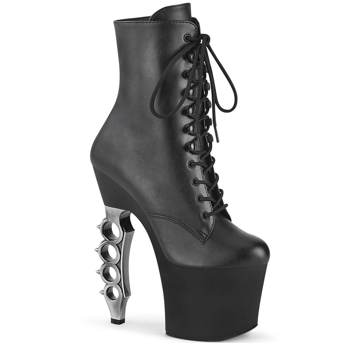 Pleaser Bottines pour femmes IRONGRIP-1020 BLK FAUX CUIR / BLK MATTE-SLV brossé