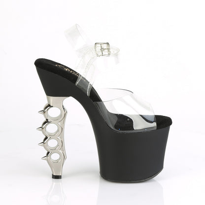 Pleaser Sandales pour femmes IRONGRIP-708 CLR / BLK MATTE-SLV brossé