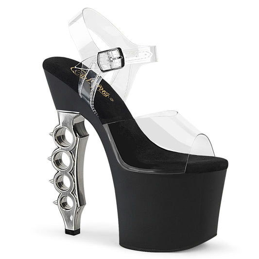 Pleaser Sandales pour femmes IRONGRIP-708 CLR / BLK MATTE-SLV brossé