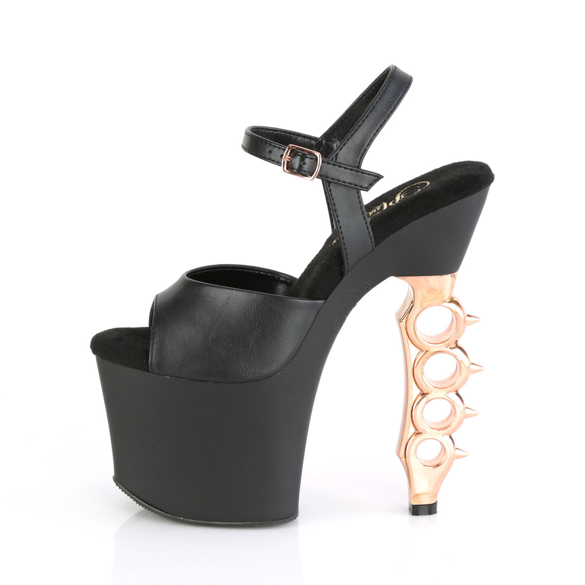 Pleaser Sandales pour femmes IRONGRIP-709 Blk Faux Le./blk Matte-Copper brossé