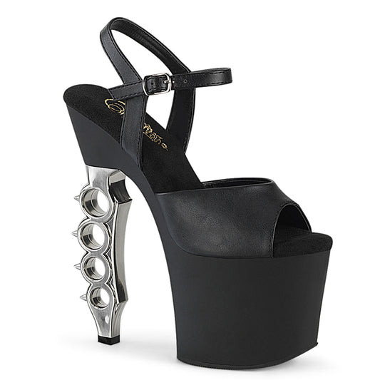 Pleaser Sandales pour femmes IRONGRIP-709 Blk F.Leather / BLK Matte-SLV brossé