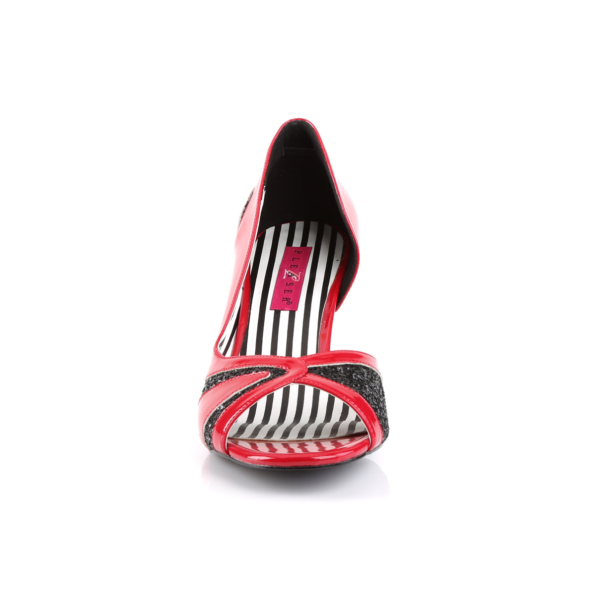 Pleaser Pink Label Pompes pour femmes JENNA-03 Rouge Pat-Blk Glitter